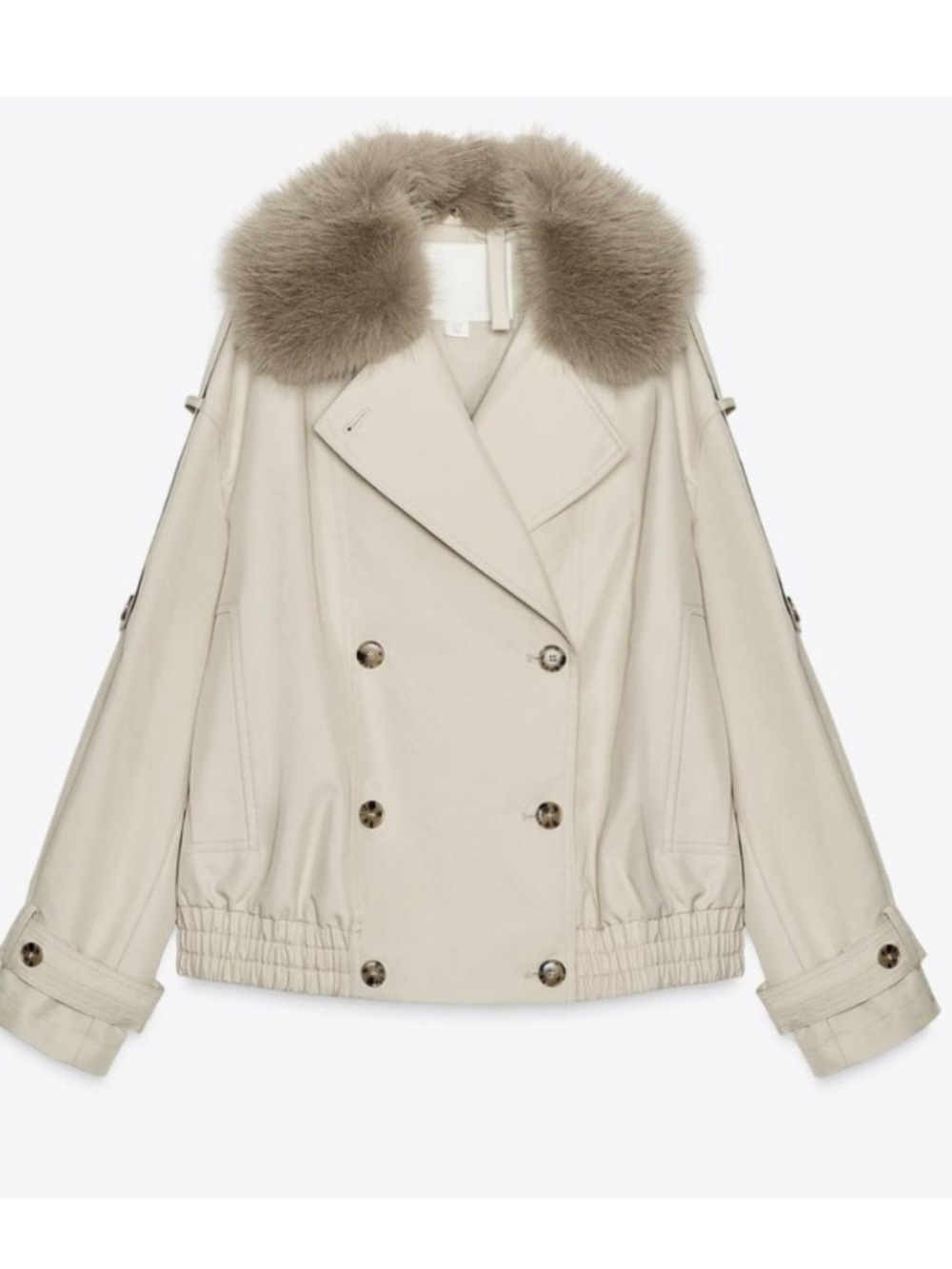 Zara Cream/tan Trench Jacket with Removable Fur Collar
